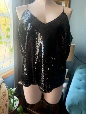 Express Black Sequin V-Neck Spaghetti Strap Camisole